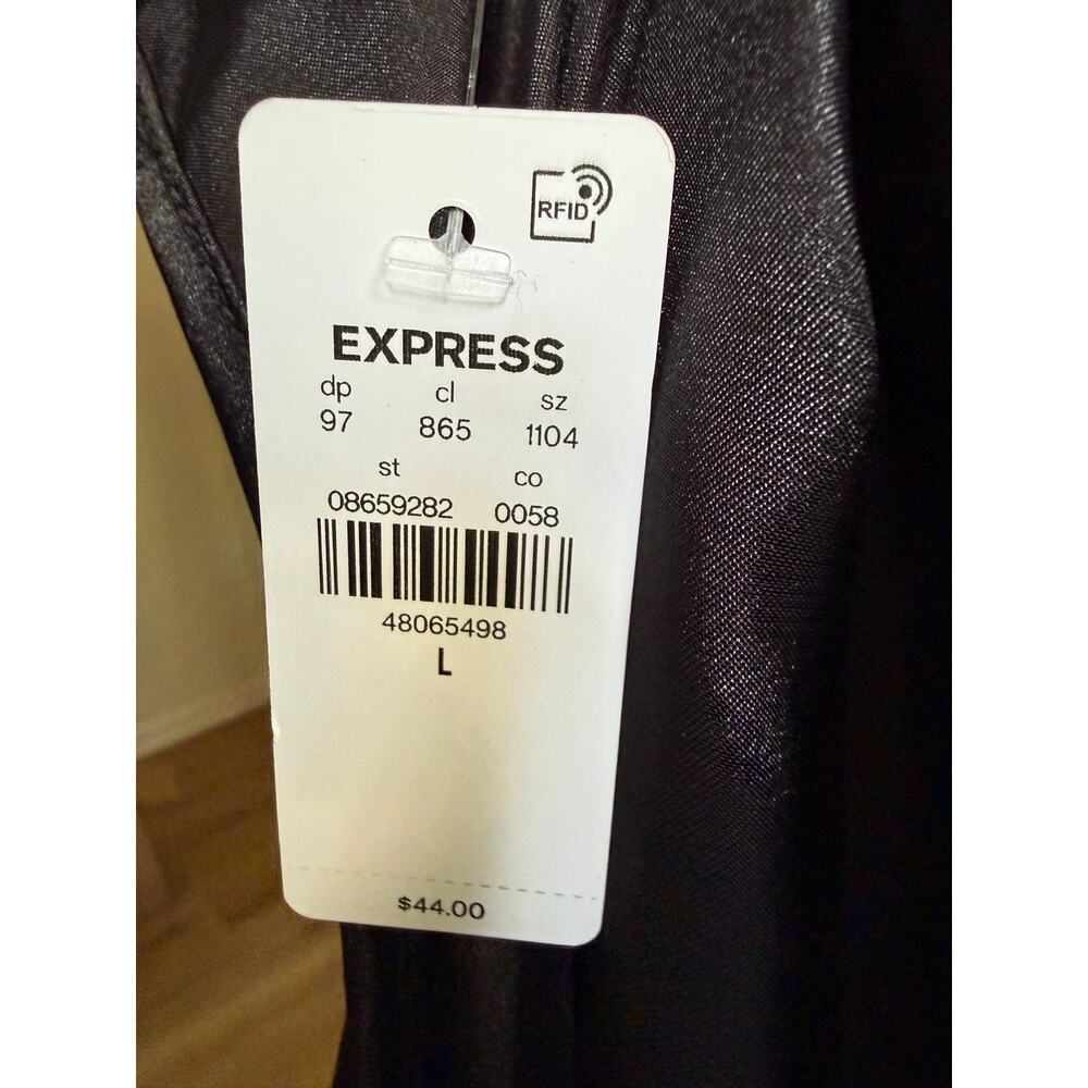 NWT Express Satin Mock Neck Blouse Black Long Sleeve Keyhole Top Large - Picture 7 of 7